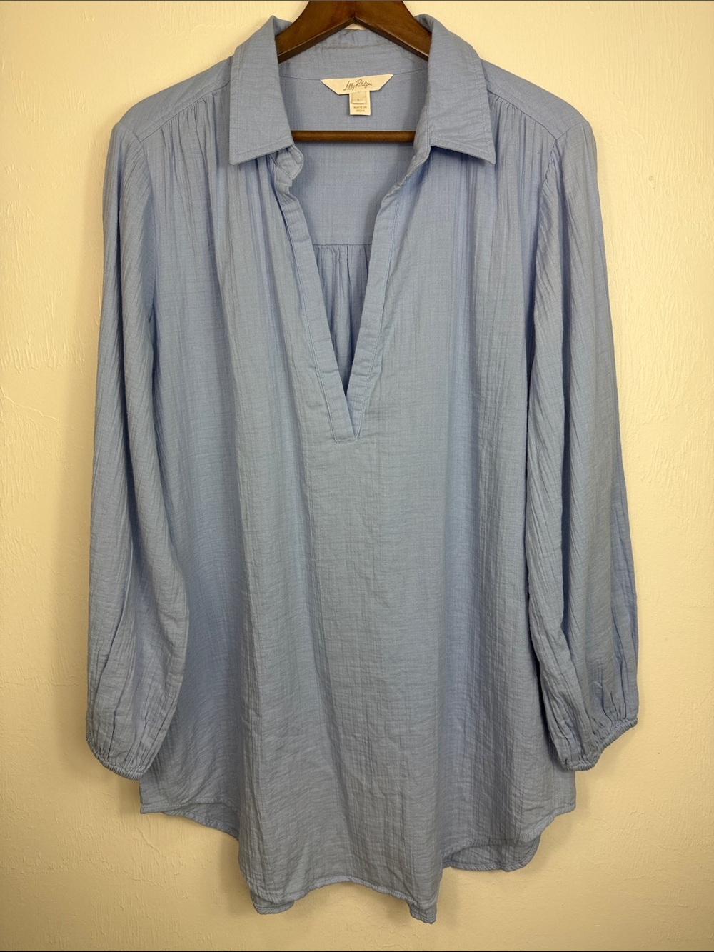 Lilly Pulitzer Blue Cotton Gauze Oversized Tunic Blouse Top Size L - Picture 2 of 9